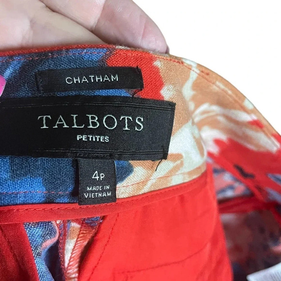Talbots Chatham Coral White and Blue Dalia Pants with Side Zipper Size 4P - Picture 11 of 12